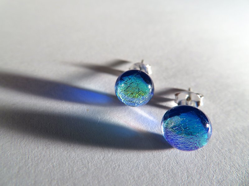 珠宝琉璃纯银耳环 / ZZ2(耳针、耳夹) - 耳环/耳夹 - 玻璃 蓝色