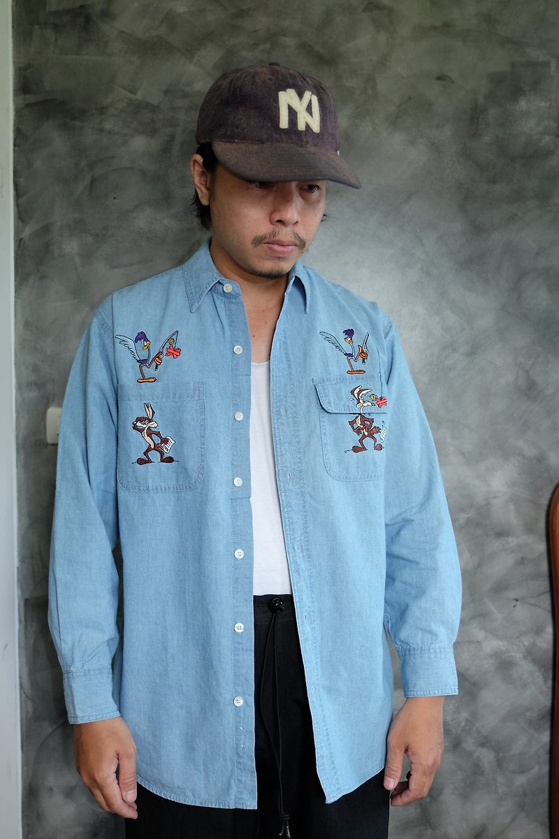 Vintage 1998 Warner Bros Soft Denim Shirt - 男装衬衫 - 棉．麻 