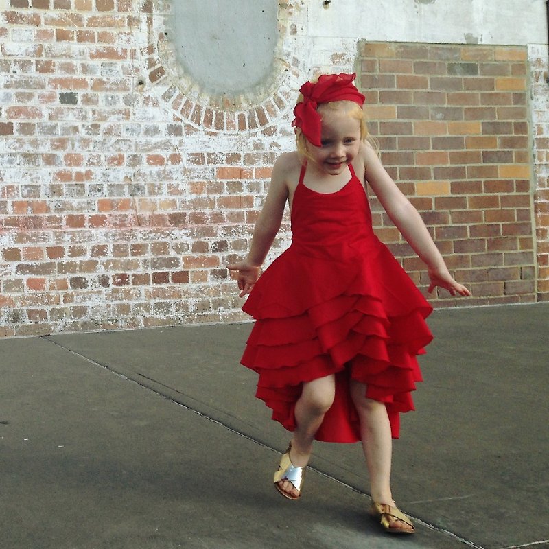 女孩红色生日派对礼服新年芭蕾短裙 - 洋装/连衣裙 - 棉．麻 红色