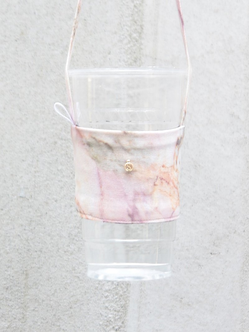 玫瑰大理石　环保提袋 杯套 定制化 专属你的英文吊牌 - 随行杯提袋/水壶袋 - 棉．麻 粉红色