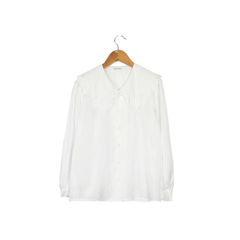【蛋植物古着】大翻领纯白古着衬衫 - 女装衬衫 - 聚酯纤维 白色