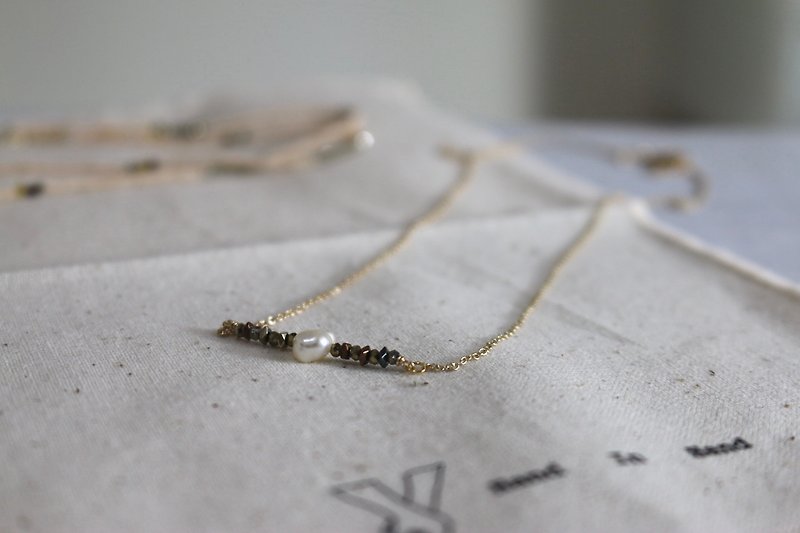 六月诞生石 项链 珍珠 14k包金 - 慢慢的 - - 项链 - 半宝石 咖啡色