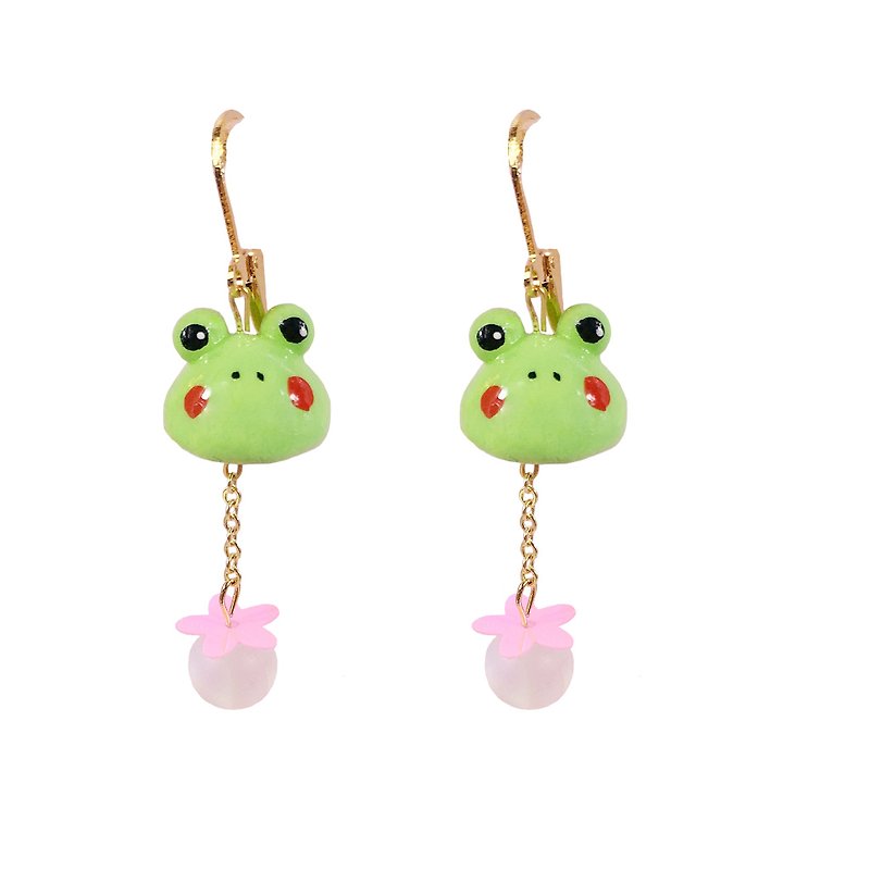 童话少女心 原创  青蛙  带着你的蛙儿去旅行  18k包金耳环 - 耳环/耳夹 - 粘土 