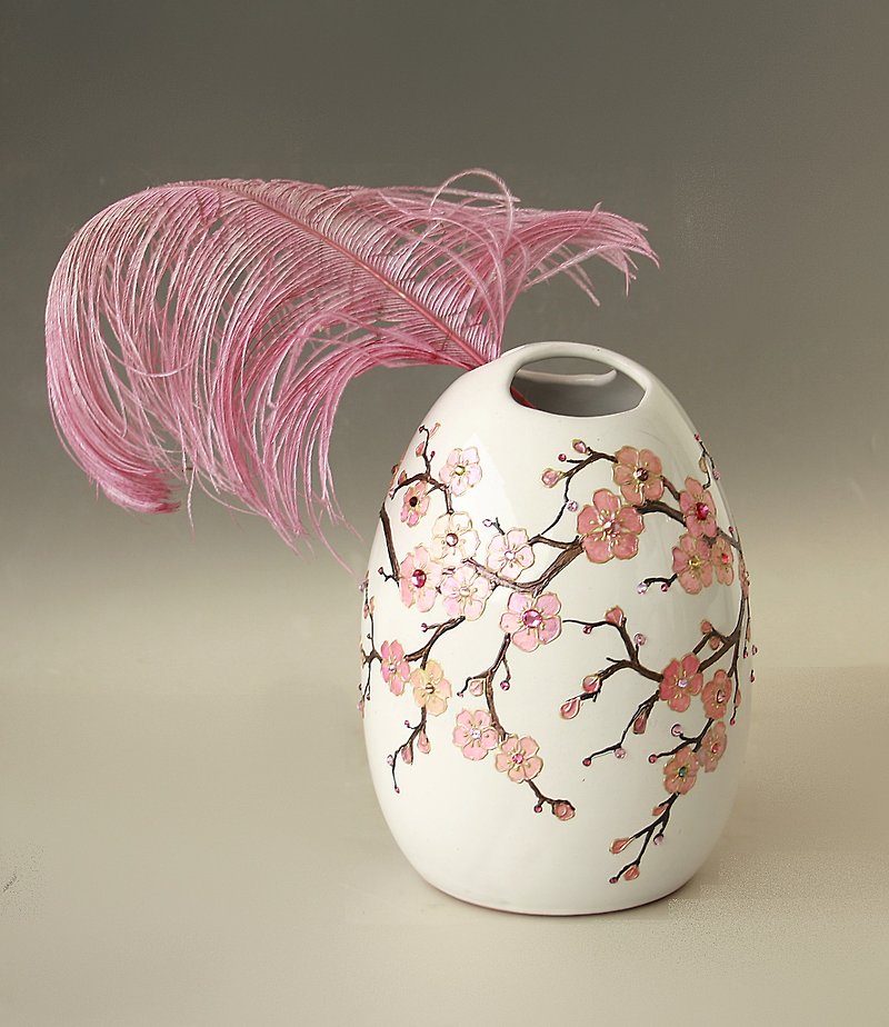 樱花陶瓷花瓶施华洛世奇水晶 - 摆饰 - 陶 粉红色