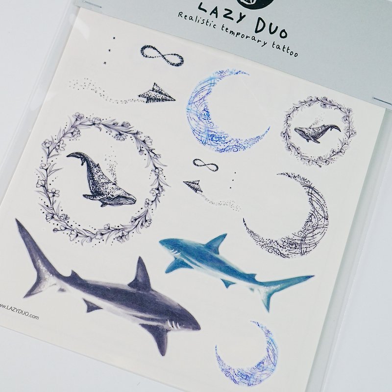 LAZY DUO手绘鲸鱼水彩深海抹香鲸海洋动物刺青纹身贴纸花草防敏感 - 纹身贴 - 纸 灰色