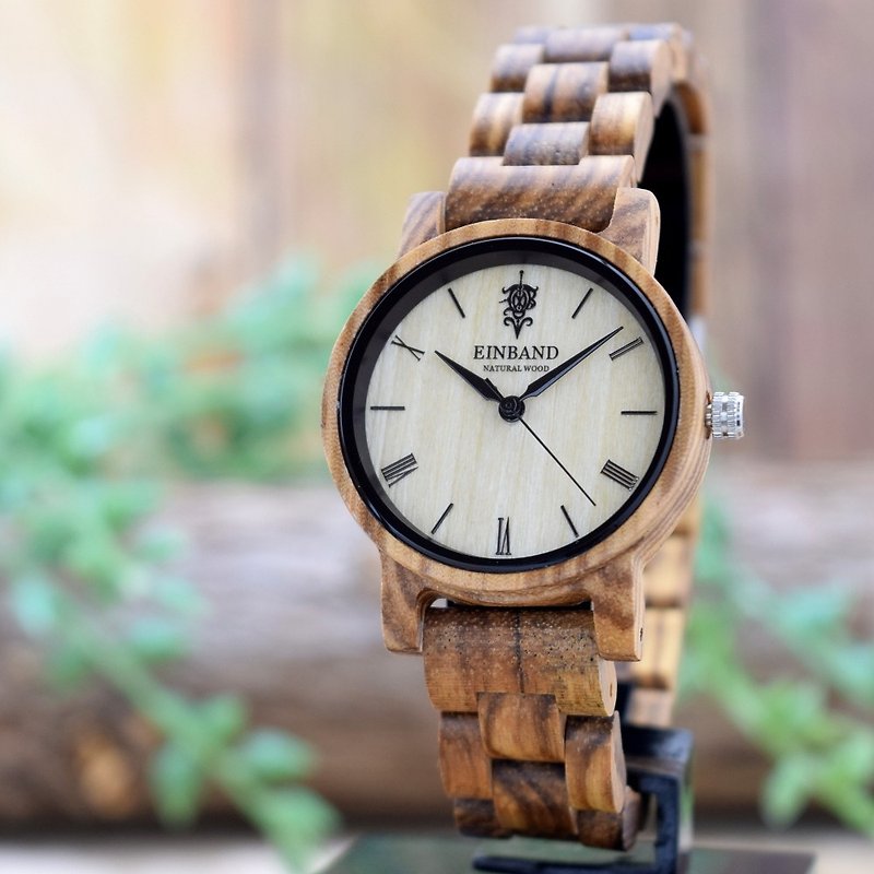 EINBAND Reise Zebrawood 32mm Wooden Watch - 对表/情侣表 - 木头 咖啡色