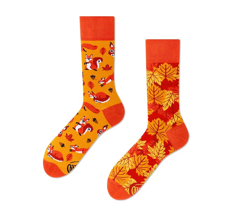 丛林中的松鼠 - 不对称袜子 鸳鸯袜 - 袜子 - 棉．麻 橘色