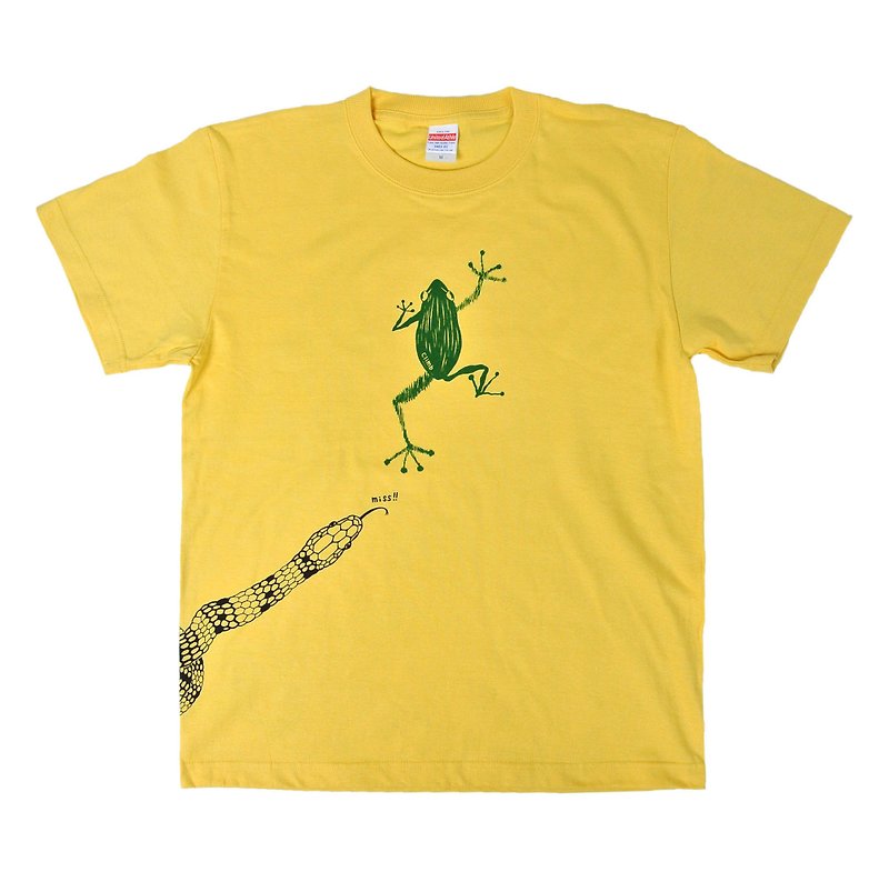 危機回避　蛇から逃げた蛙Tシャツ　メンズ - 男装上衣/T 恤 - 棉．麻 黄色