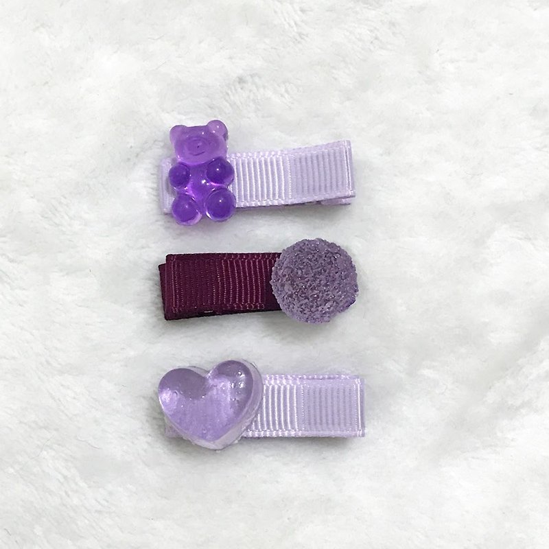 小熊软糖 - 葡萄(3入) 全包布手工发夹 / 宝宝发饰 / 儿童发饰 - 婴儿饰品 - 其他材质 紫色