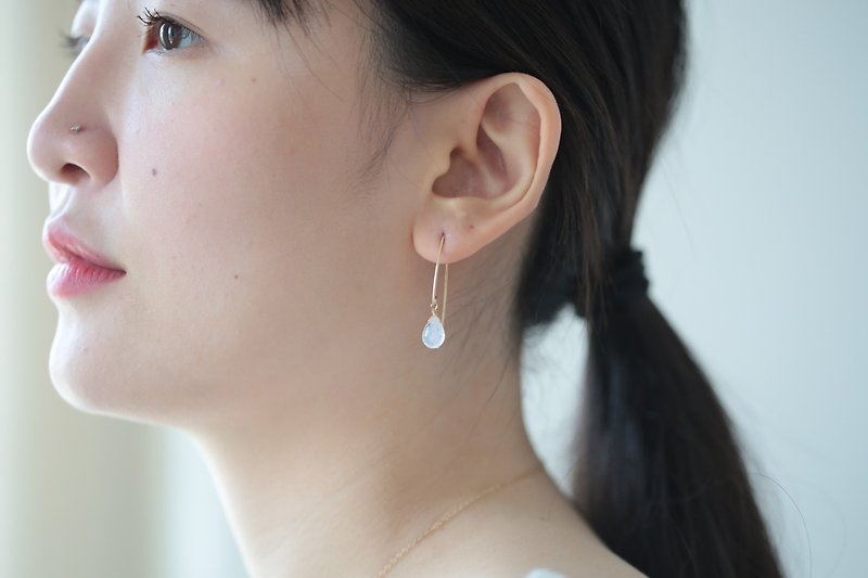 高品质月光石耳环│14K GF - 耳环/耳夹 - 半宝石 白色