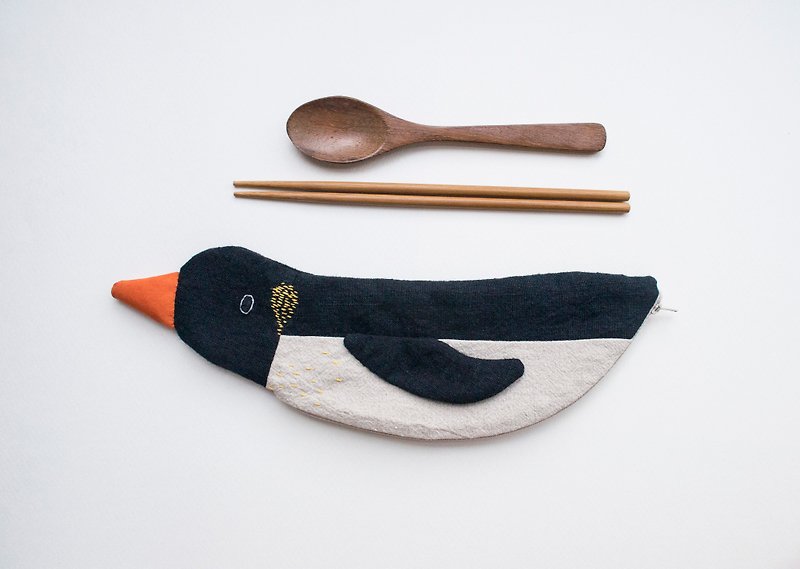 Penguin travel cutlery pouch case - Soot - 筷子/筷架 - 棉．麻 多色