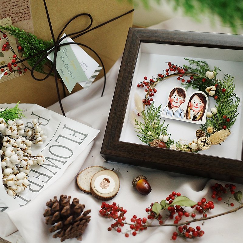 圣诞限定 / 似颜绘干燥花圈 - 画框/相框 - 植物．花 咖啡色