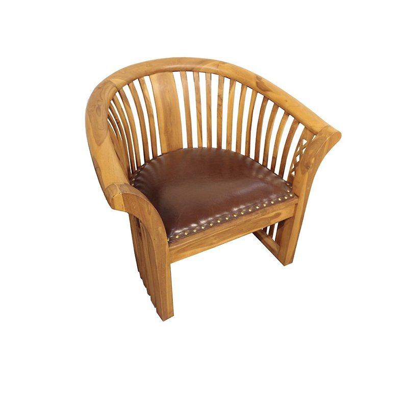 【吉迪市柚木家具】柚木雕花圓背皮墊椅 UNC1-59CCSL 矮凳 椅子 - 椅子/沙发 - 木头 
