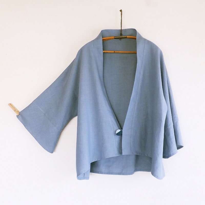 French linen　ジャケット　Antique blue - 女装上衣 - 棉．麻 蓝色