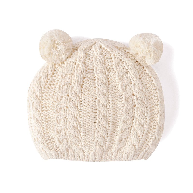 【SISSO有机棉】球球熊针织帽 - 婴儿帽/发带 - 棉．麻 白色