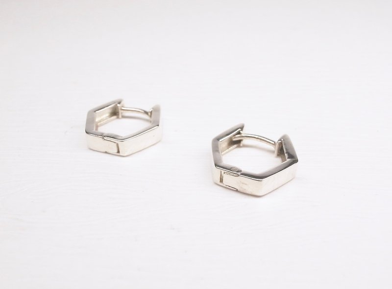 二毛银【六角宽3mm厚实中型圈圈耳环】一对 - 耳环/耳夹 - 其他金属 
