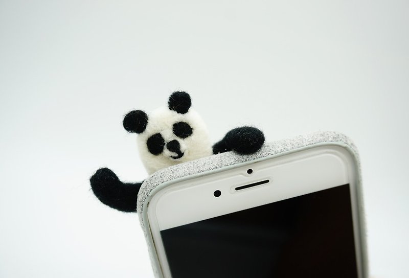 羊毛毡打招呼系列手机壳 招手熊猫手机套 保护壳 圣诞新年礼物 - 手机壳/手机套 - 羊毛 黑色