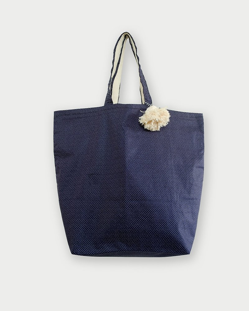 Fabric Bag | Large Market Bag - Polkadot Bag (Navy Color) - 手提包/手提袋 - 棉．麻 蓝色