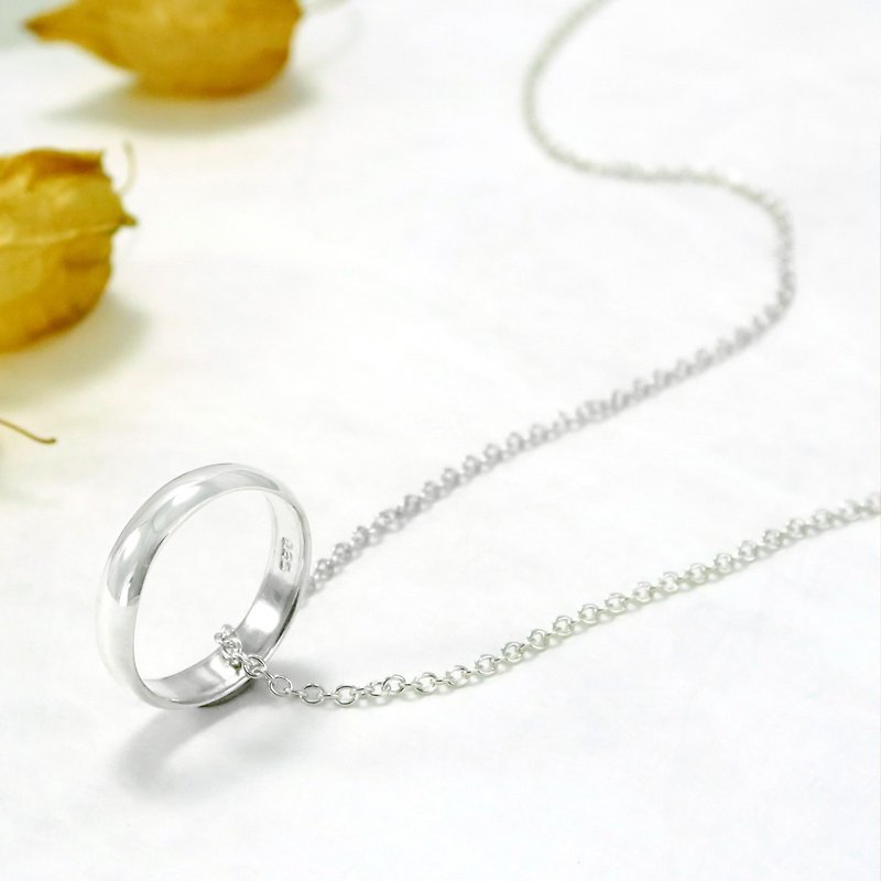 订制戒链-女款 4mm弧形素戒 纯银戒指 纯银项链 - 项链 - 纯银 银色
