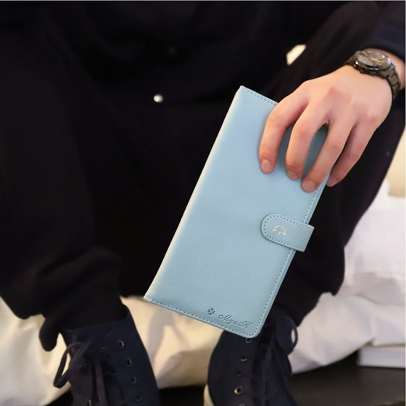 客制长款护照包夹旅行包礼物 免费定制刻字英文字母图案 - 护照夹/护照套 - 人造皮革 蓝色