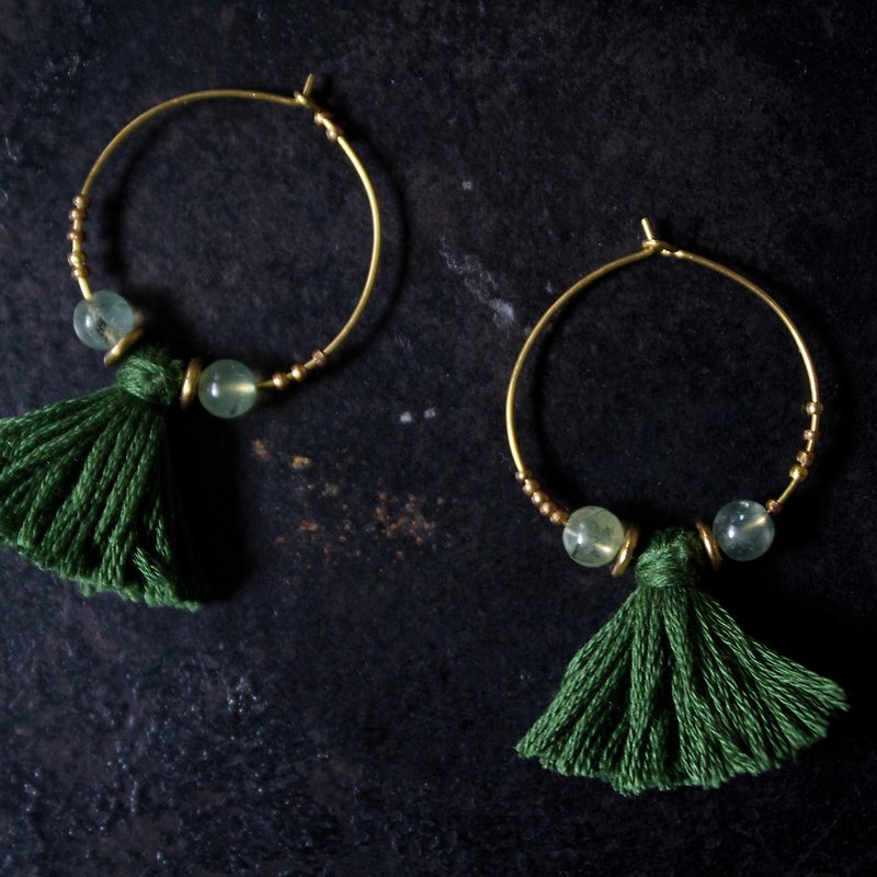 绿色流苏葡萄石圈圈耳环 - 耳环/耳夹 - 其他材质 绿色