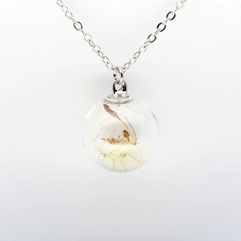 “爱家作-OMYWAY”DIY 手工制作 干花 押花 复古 蒲公英 玻璃球 颈链 Dried Flower Necklace - Glass Globe Necklace 1.4cm - 颈链 - 玻璃 白色