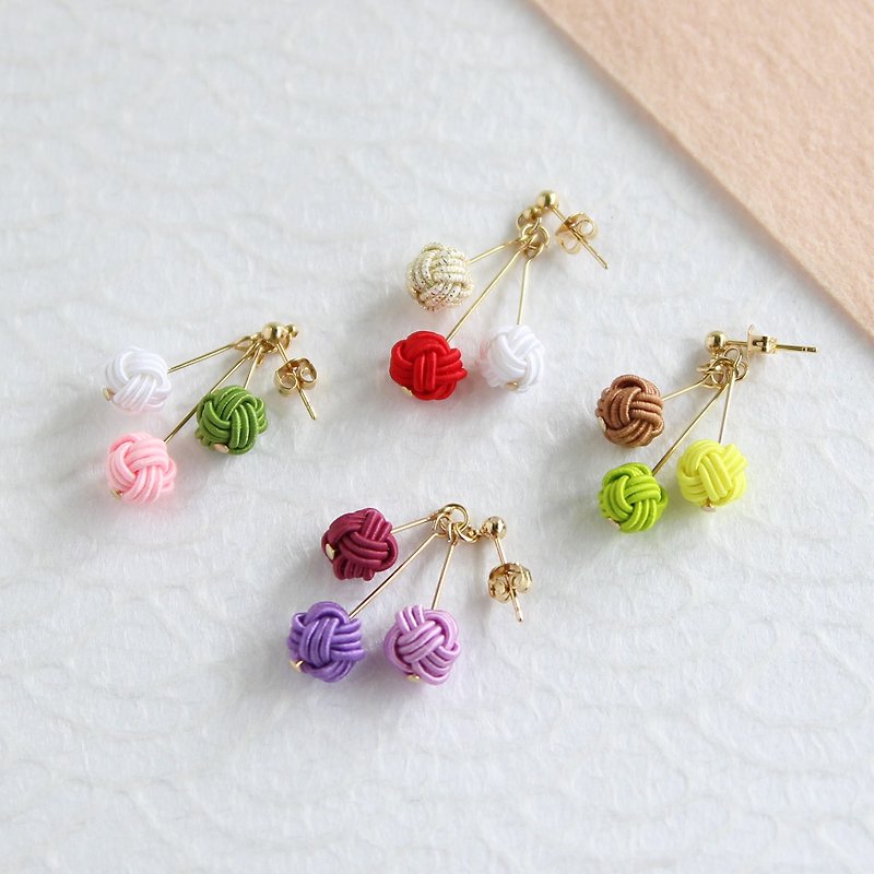 japanese traditional style pierce earring / mizuhiki / japan / knot - 耳环/耳夹 - 丝．绢 粉红色