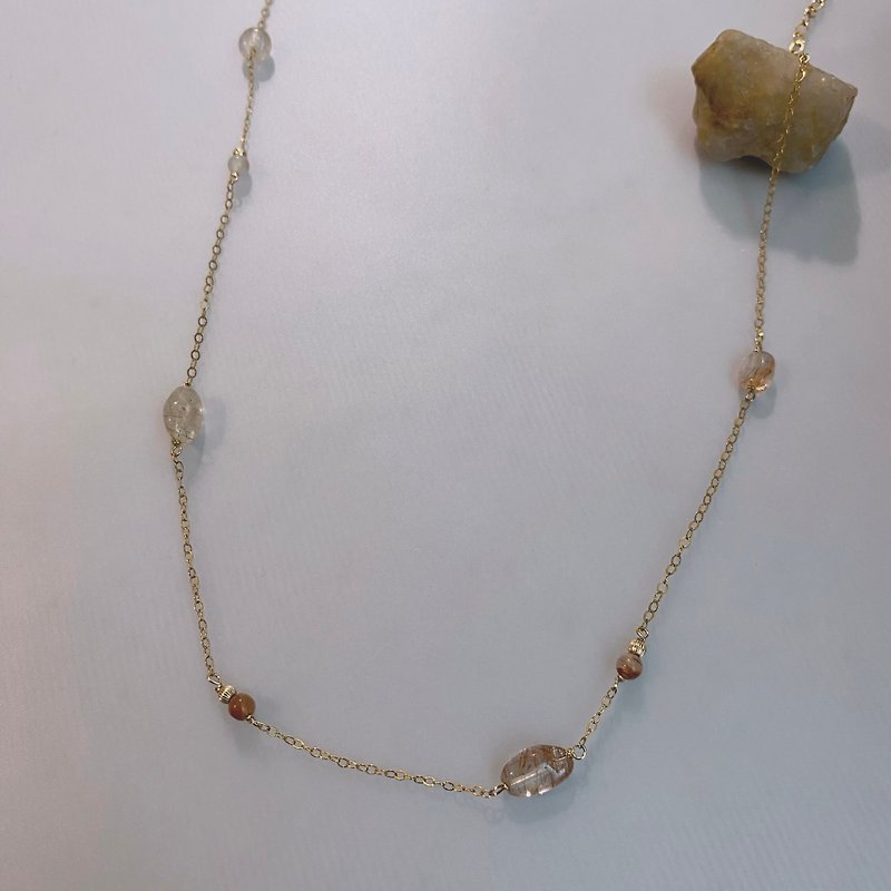 14K包金矿石项链_ Caffaina 14KGF necklace - 项链 - 水晶 卡其色