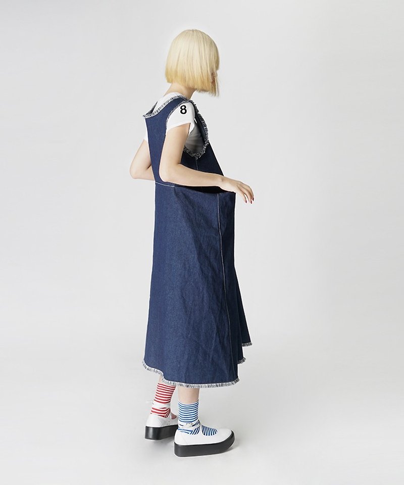 小日文艺牛仔裙 连身裙 洋装 - imakokoni - 裙子 - 棉．麻 蓝色
