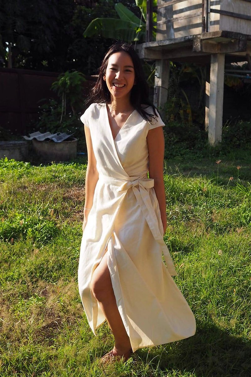 Isabella Linen Dress | Wrap dress | Made-to-order - 洋装/连衣裙 - 亚麻 白色