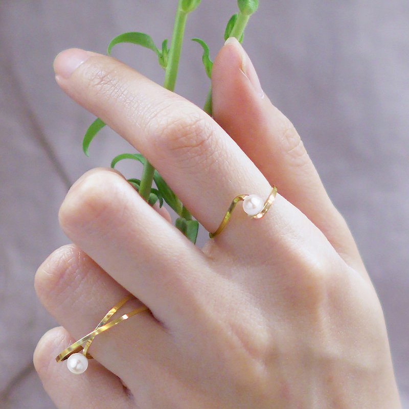 海芋珍珠纯银戒指 - 戒指 - 其他金属 金色