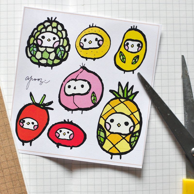布籽生物-水果籽 插画贴纸 - 贴纸 - 纸 多色