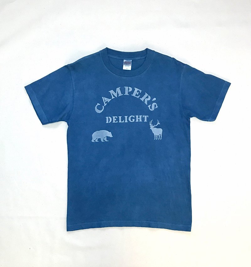 【受注製作】Indigo dyed 藍染 - CAMPER'S DELIGHT TEE - 中性连帽卫衣/T 恤 - 棉．麻 蓝色