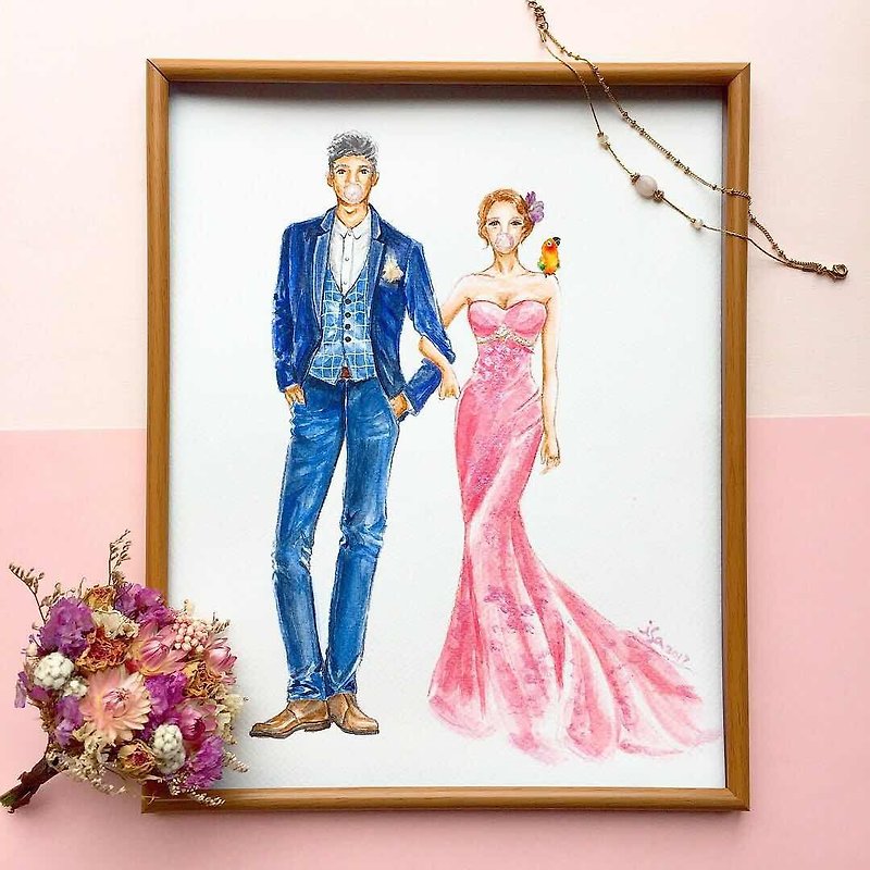 定制水彩人像 情人节婚礼(双人) - 订制画像 - 其他材质 粉红色