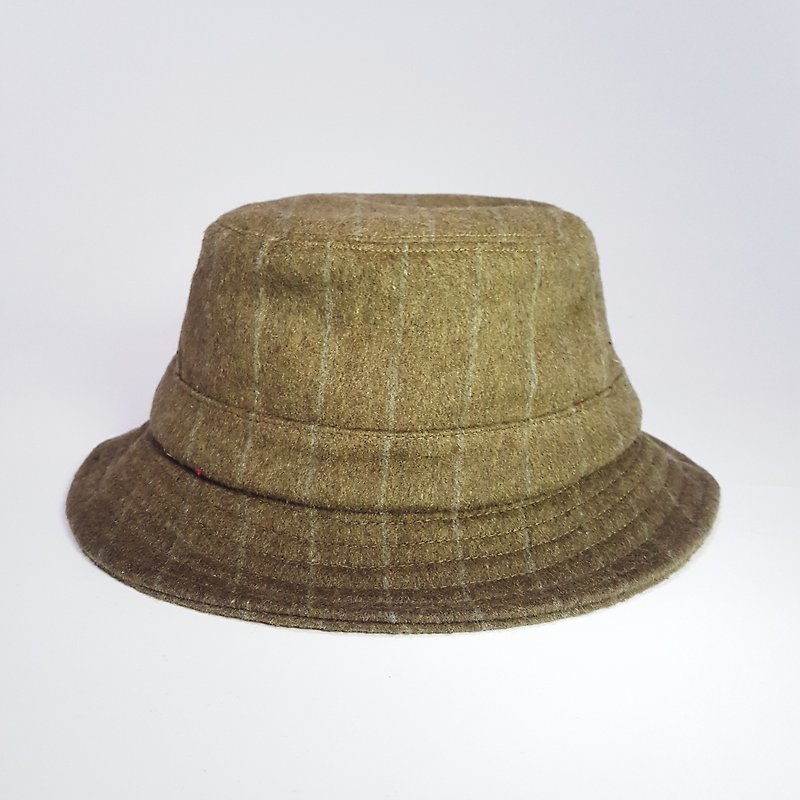 英式圆盘绅士帽-复古橄榄绿(灰白线条)#毛料#限量#秋冬#礼物#保暖 - 帽子 - 其他材质 绿色