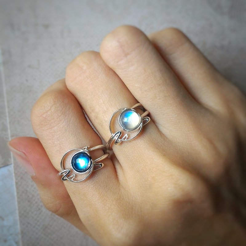 日本画风月亮石纯银戒指 - 戒指 - 半宝石 透明