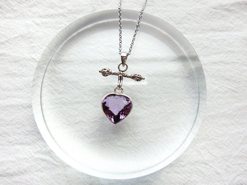 紫水晶925纯银爱心船锚项链 - 项链 - 宝石 银色