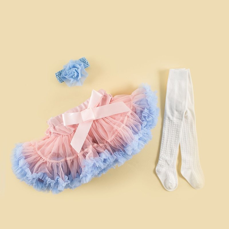 女婴童蓬蓬裙礼盒组 - 气质小公主(裙+裤袜) - 粉红沙滩 - 满月礼盒 - 聚酯纤维 粉红色