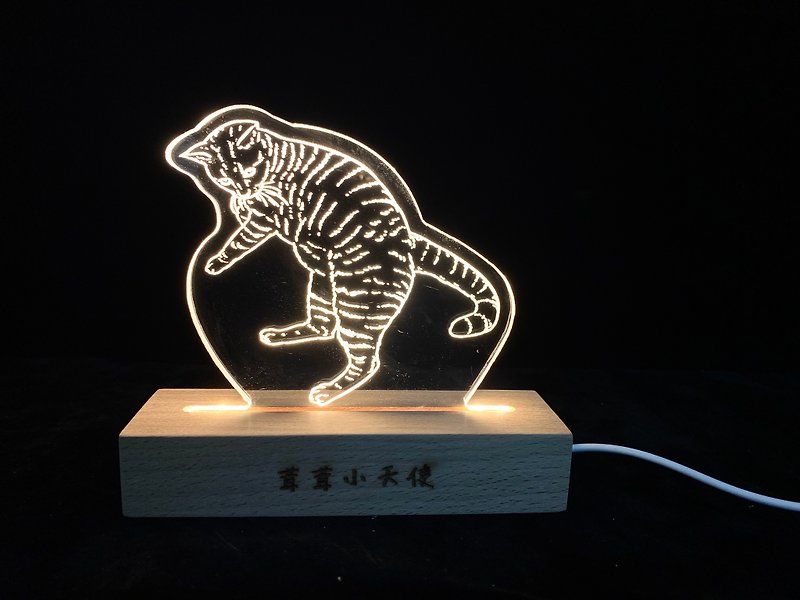 精致动物小夜灯—定制化宠物夜灯 似颜绘 压克力 可雷雕文字 木头 - 灯具/灯饰 - 压克力 金色