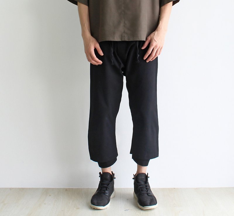 双裤脚Chino (黑色) - 男士长裤 - 棉．麻 黑色