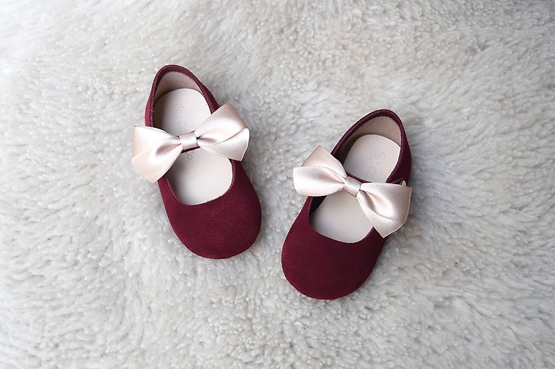 酒红色婴儿鞋 真皮学步鞋 女童鞋 周岁礼物 女宝宝礼物 周岁照 - 童装鞋 - 真皮 红色