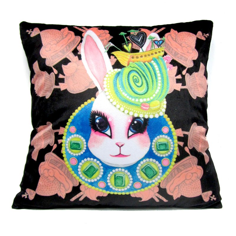 《Gookaso》黑色 兔子皇后 卡通印花抱枕 45x45cm 原创设计 - 枕头/抱枕 - 聚酯纤维 黑色
