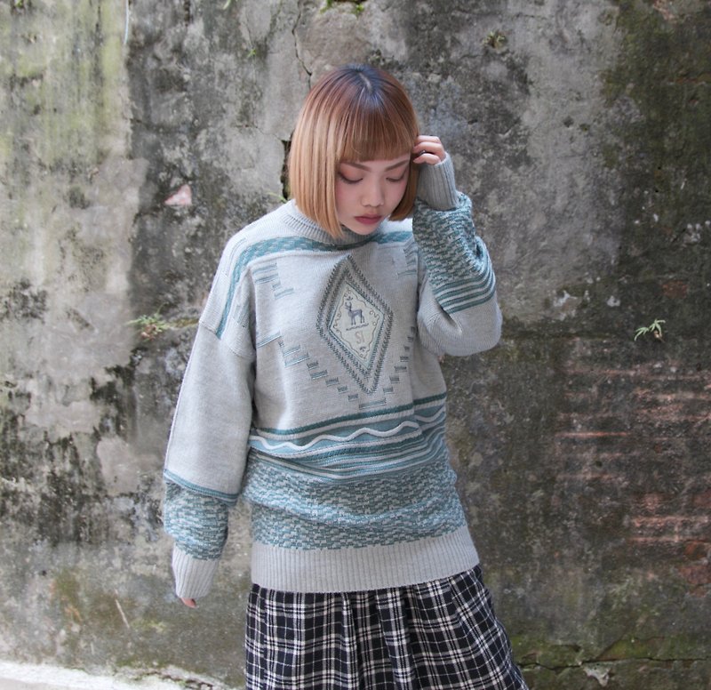 Back to Green:: 薄荷麋鹿 vintage sweater （ST-30） - 男装针织衫/毛衣 - 棉．麻 