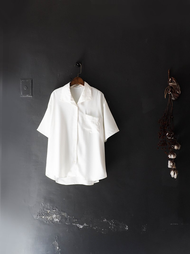 茨城雪白无净月光静谧之祭典 古董丝感纺纱质衬衫上衣 shirt - 女装衬衫 - 聚酯纤维 白色