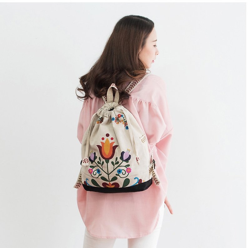 Linen handmade womens backpack girls bags  - 后背包/双肩包 - 棉．麻 多色