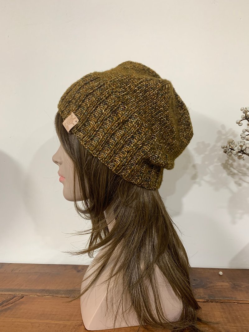 手工编织毛线帽。。店小二趣味帽。赭黄色。 - 帽子 - 羊毛 