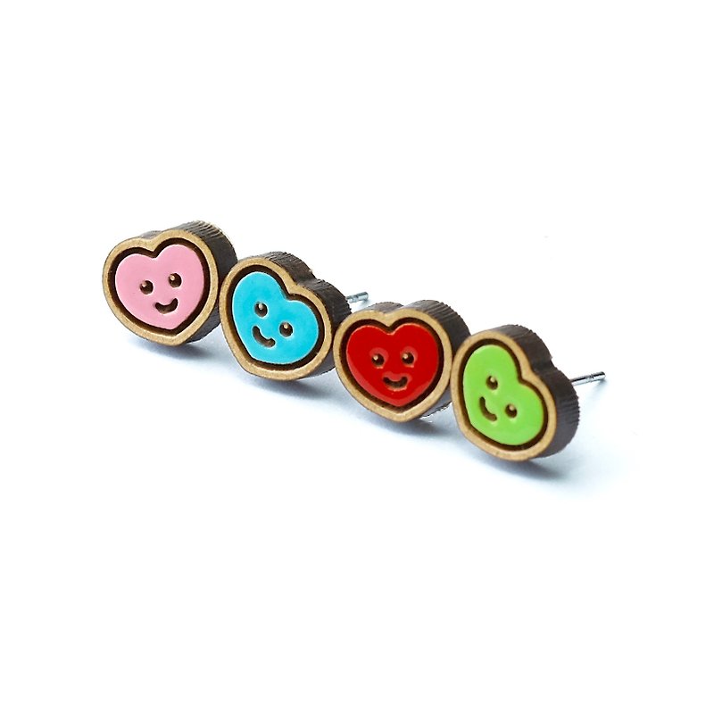 彩绘木耳环-微笑哈尼(粉红＋粉蓝) - 耳环/耳夹 - 纸 多色