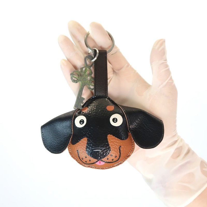 腊肠犬钥匙扣，送给动物爱好者的礼物。为您的包包增添魅力 - 吊饰 - 人造皮革 黑色