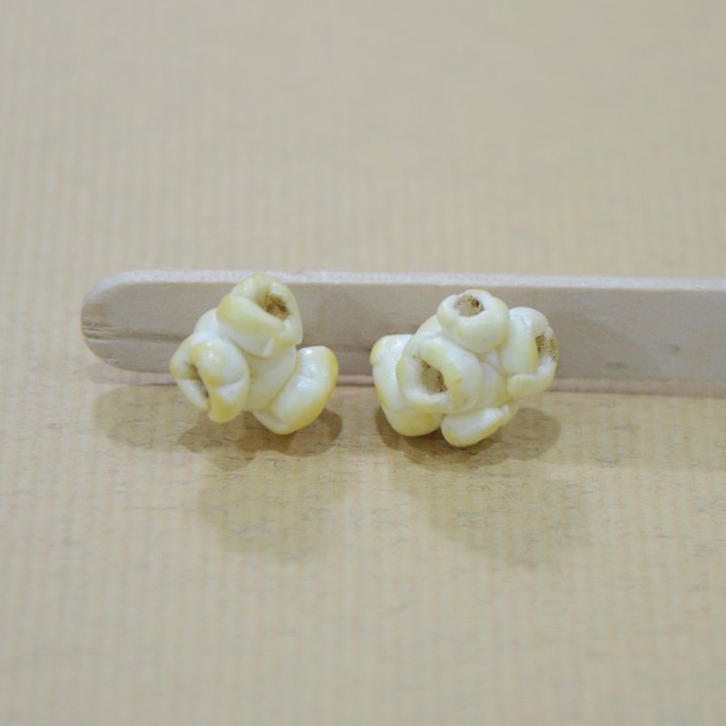 爆米花耳环组(耳针&夹式) - 耳环/耳夹 - 粘土 白色