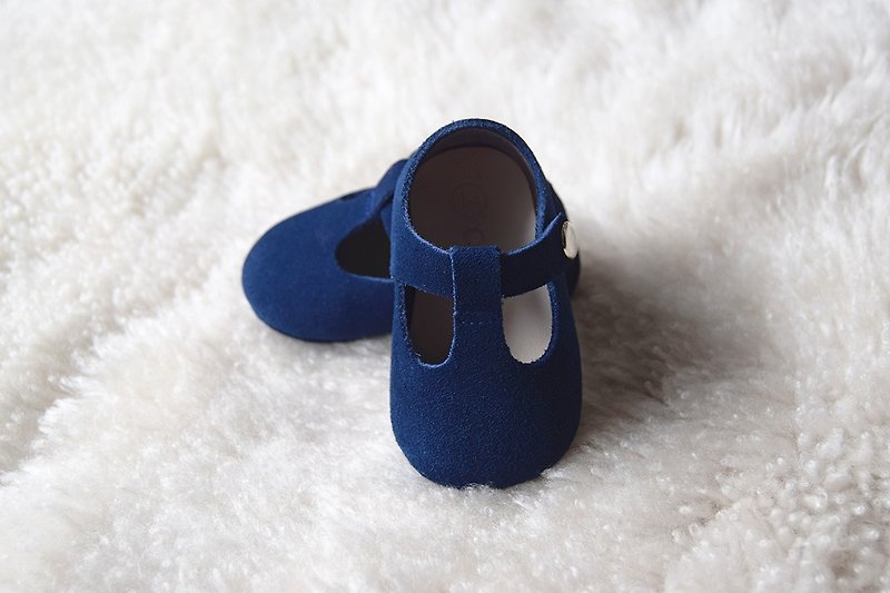 海军蓝女宝宝婴儿鞋 新生儿礼物 学步鞋 弥月礼盒 百日宴 满月礼 - 婴儿鞋 - 真皮 蓝色